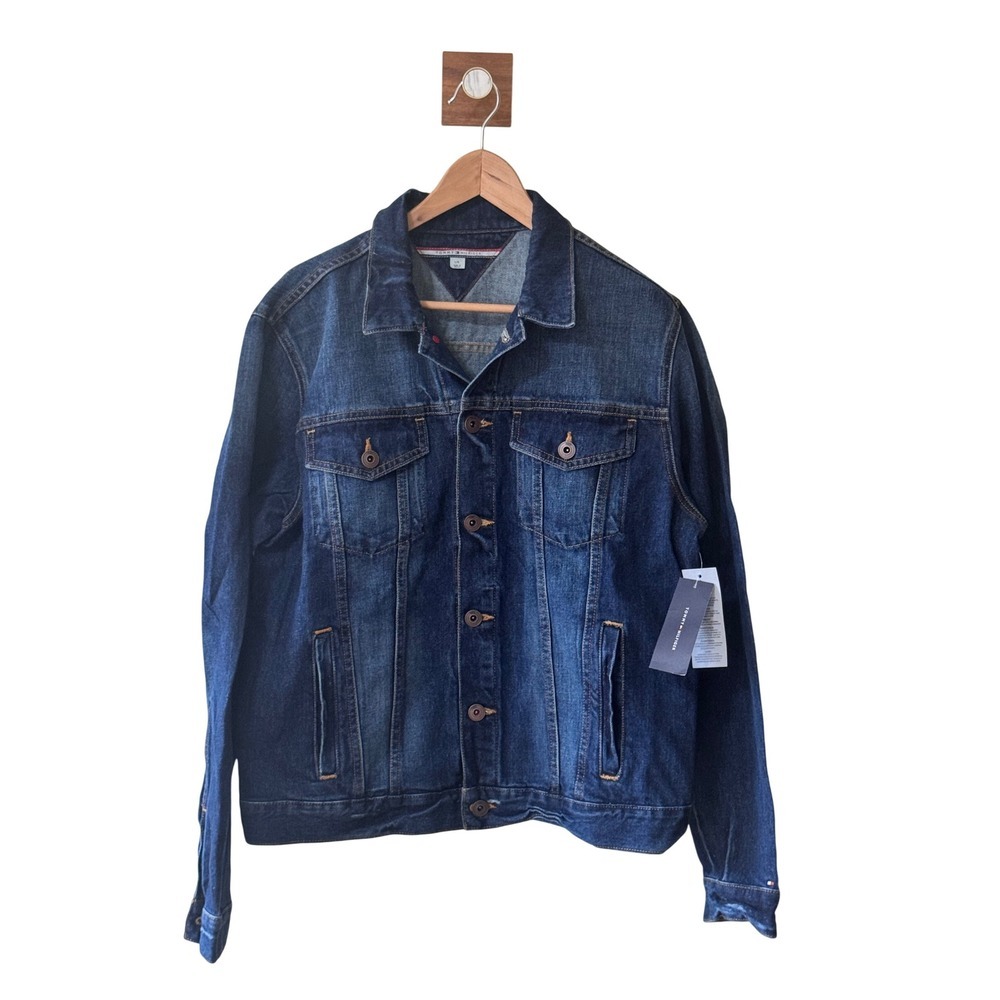 Tommy Hilfiger Mens Denim Trucker Jacket Medium Wash Blue 7864868 495 L NWT